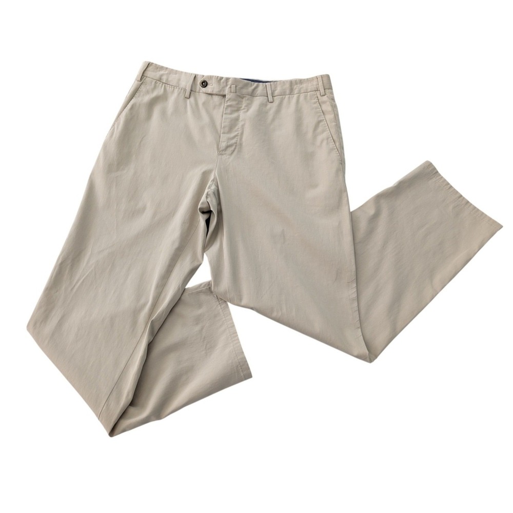 PT01 Pantaloni Torino Mens 32 Slim Fit Stretch Cotton Silk Khaki Trousers Italy